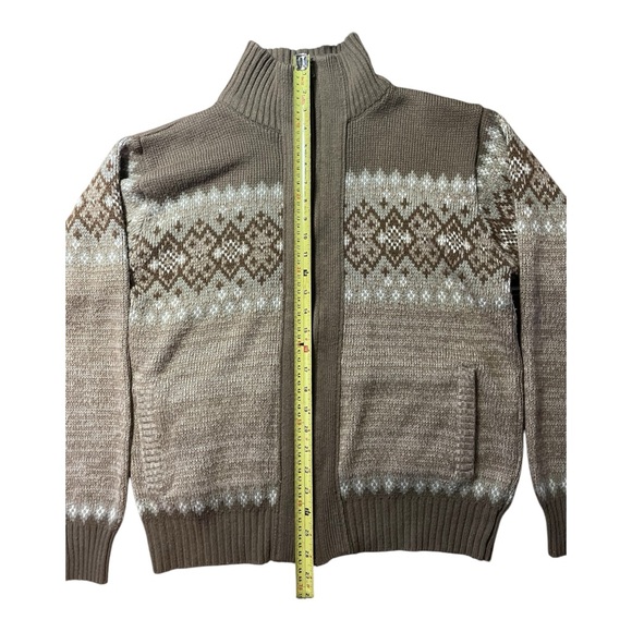 Vintage Men Private Club  Sweater Full Zip Awesome Pattern Brown Size : Medium - Picture 8 of 10